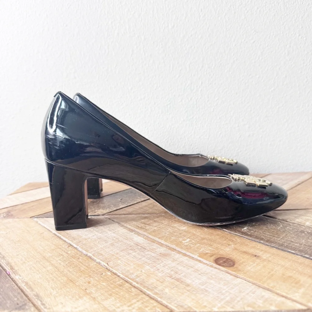 Tory Burch Black Patent Leather Heels with Gold Accents - Picture 5 of 14